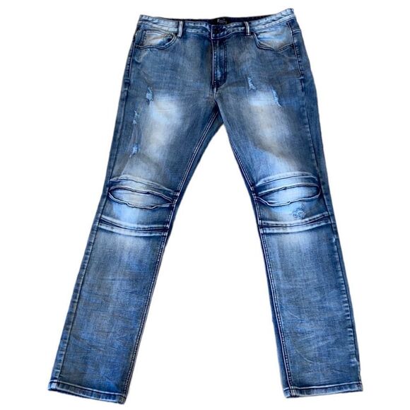 FBRK Men’s Moto Jeans Light Wash Size 38x32 - Picture 1 of 8